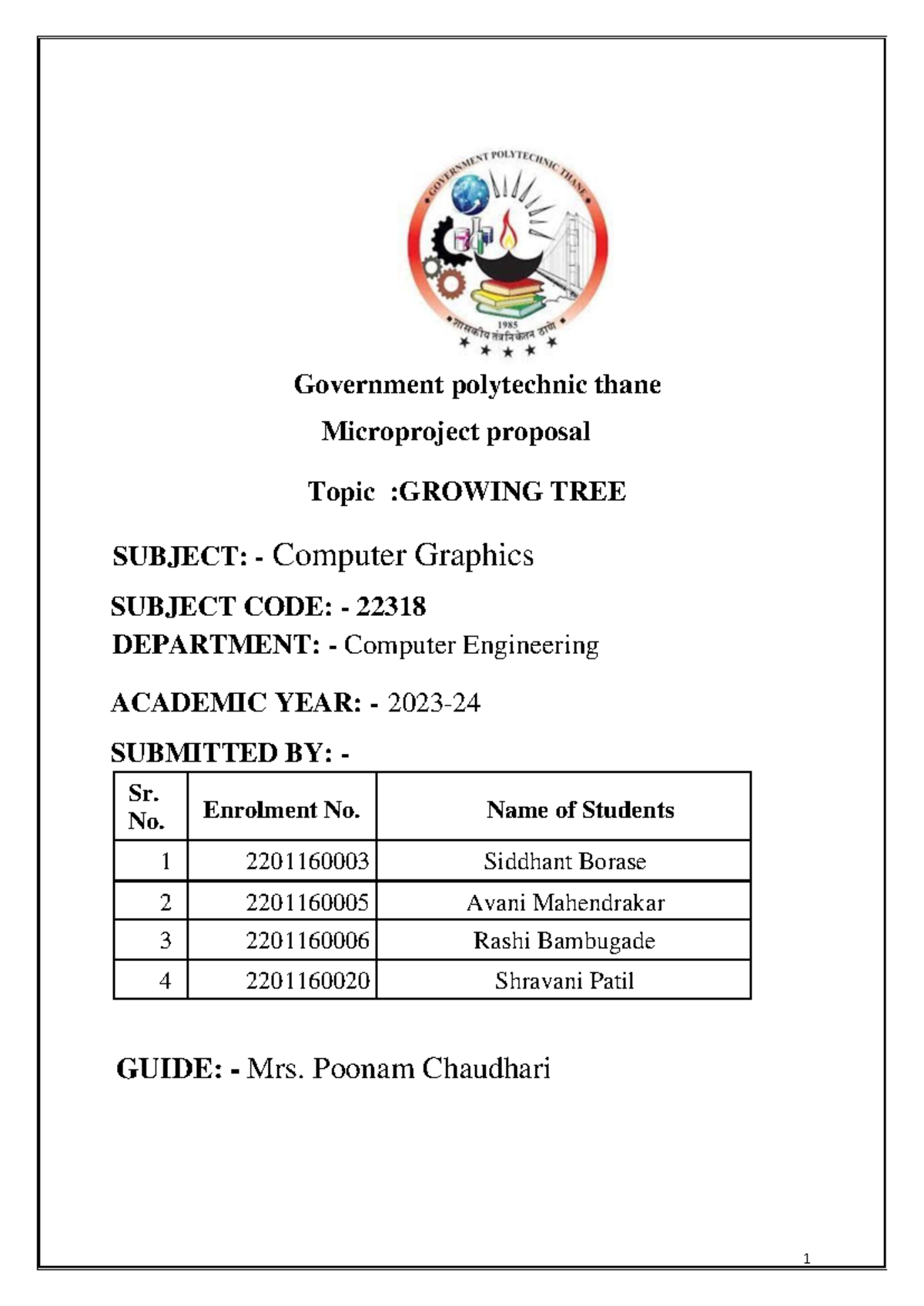 Computer Graphics Micro Project Proposal: Growing Tree (Code: 22318 ...