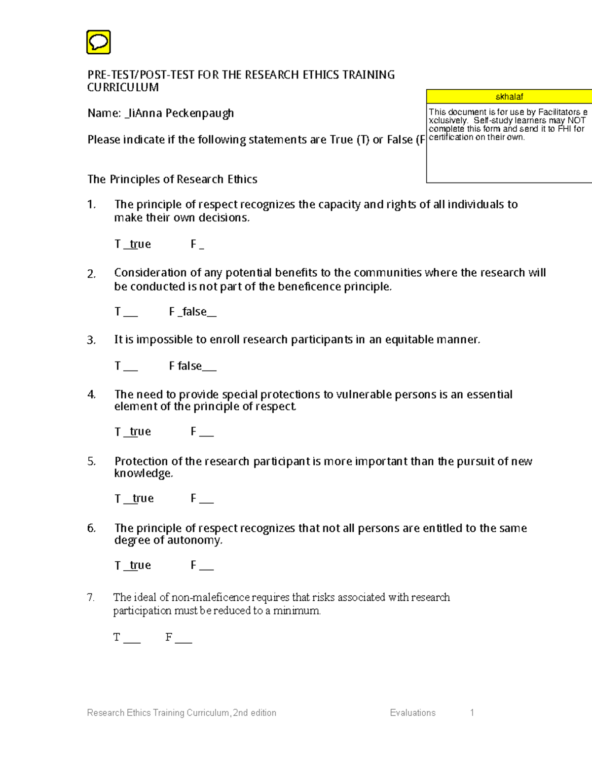 RETC2 Pre-Test/Post-Test for Research Ethics Training - Studocu