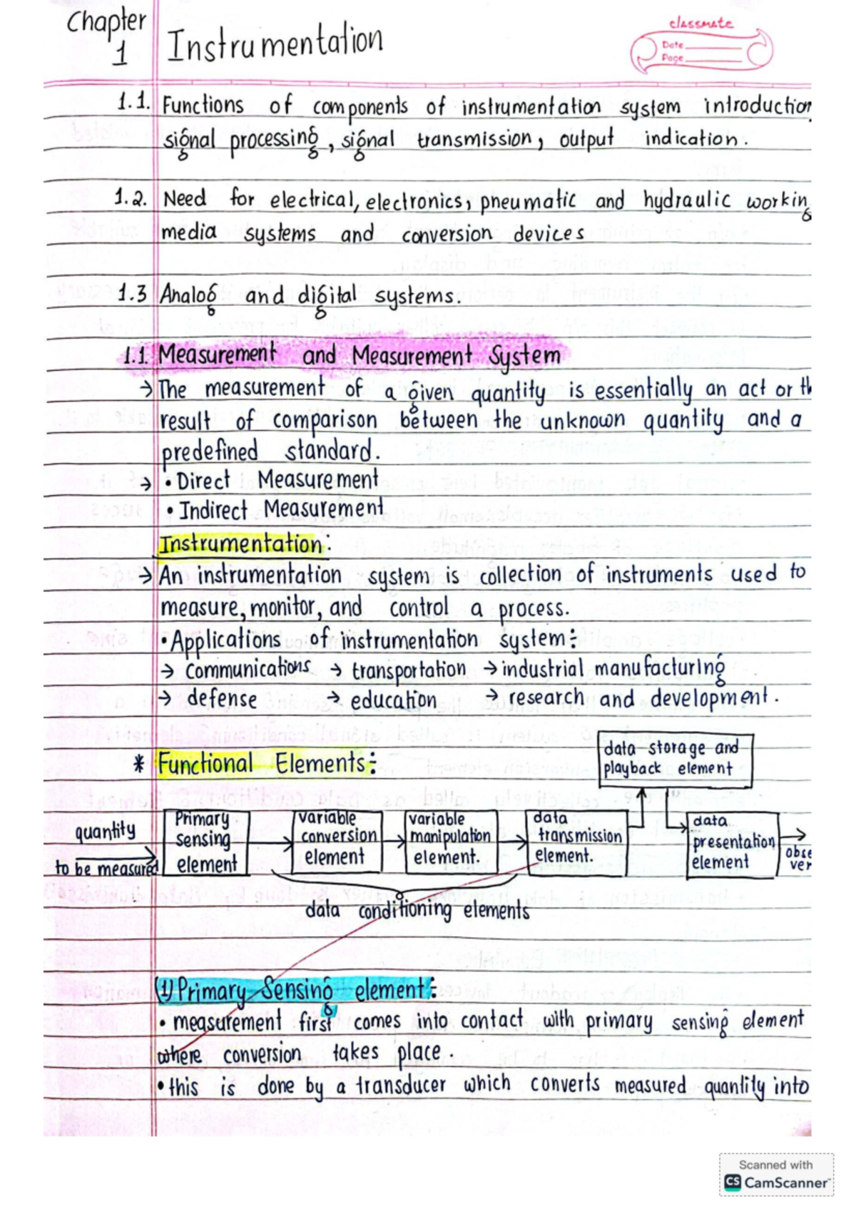 Instrumentation - I Lecture Notes: Functions, Measurement, and ...