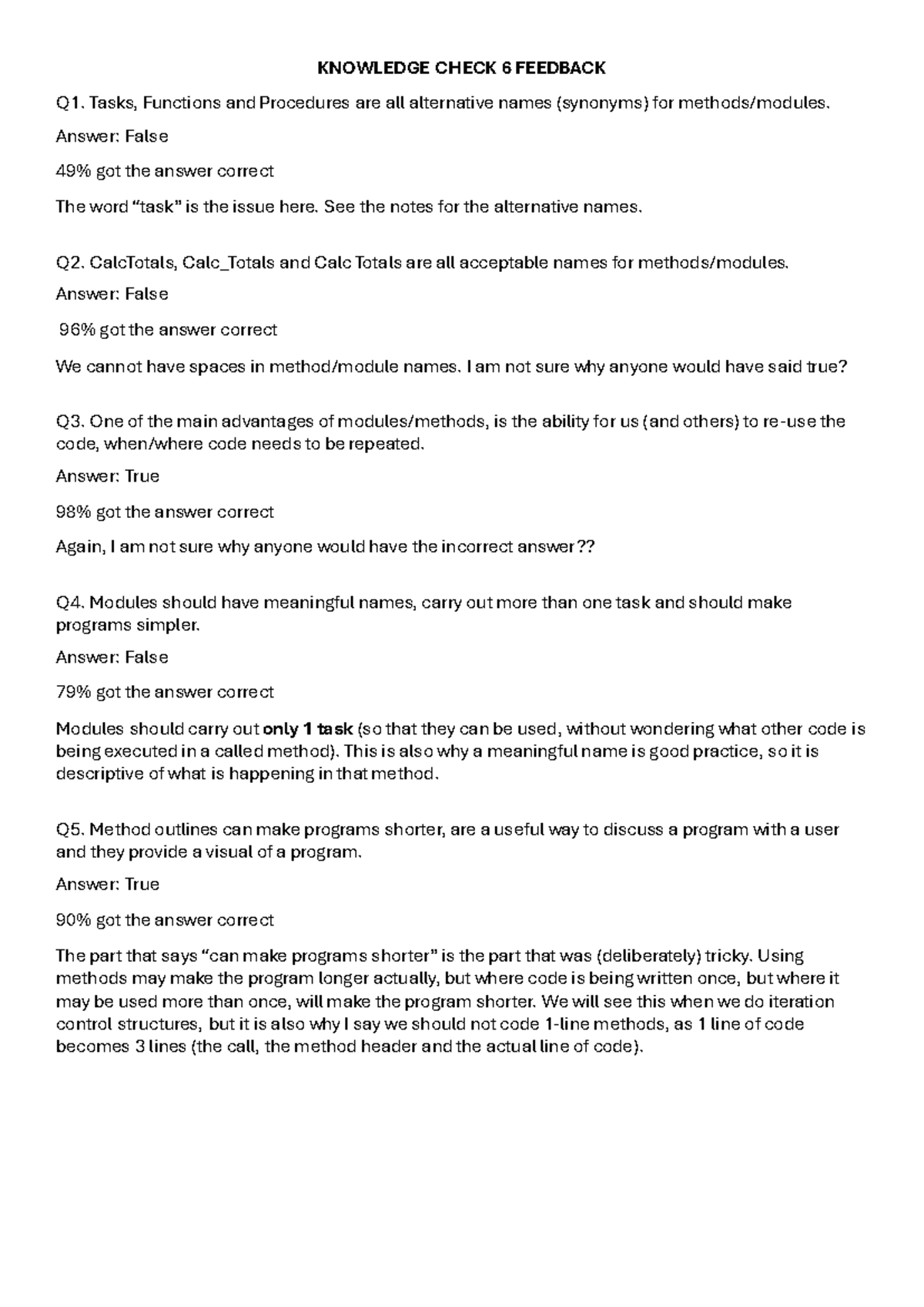 COMP 101: Knowledge Check 6 Feedback and Answers - Studocu