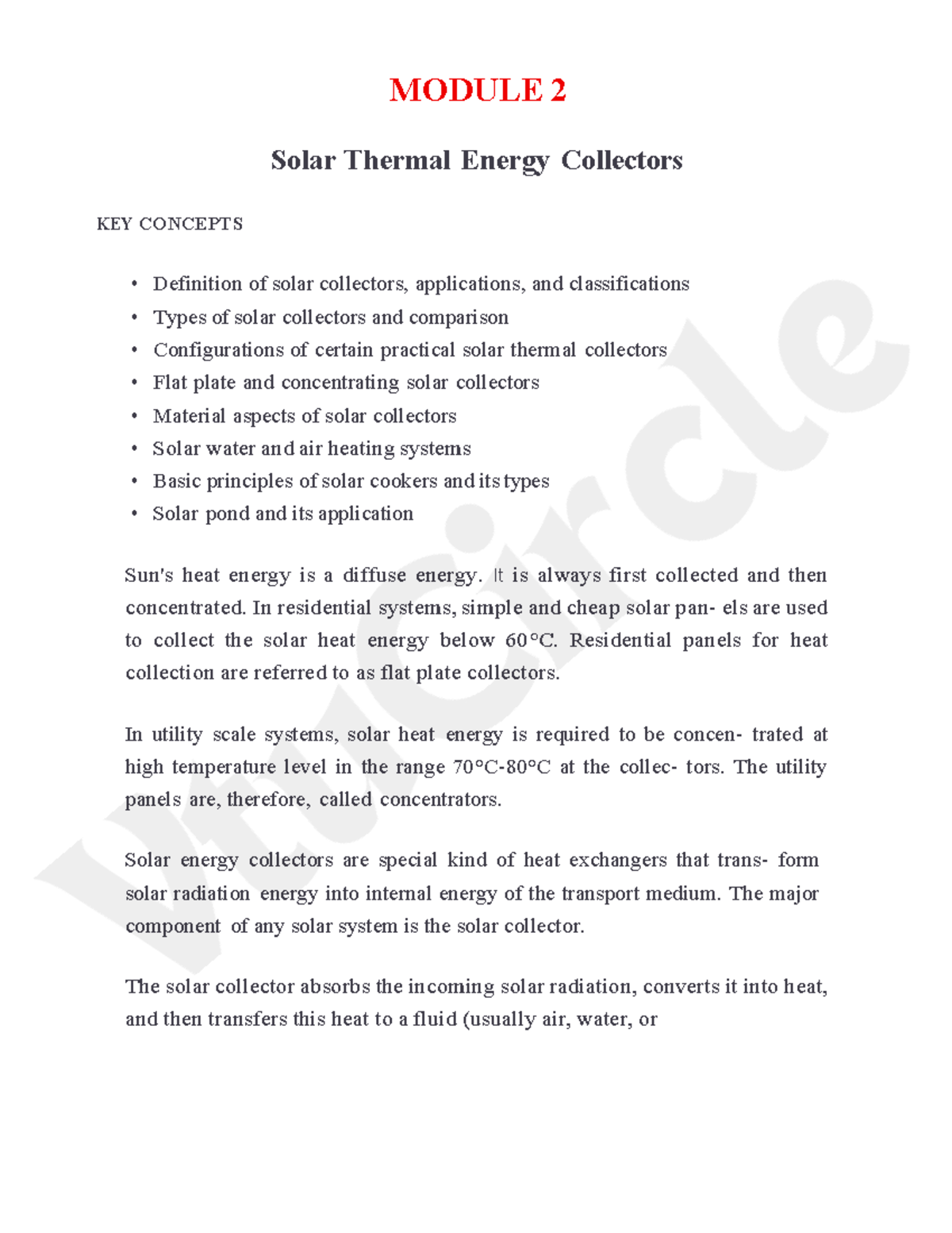 BEE654B Module 2: Key Concepts of Solar Thermal Energy Collectors - Studocu