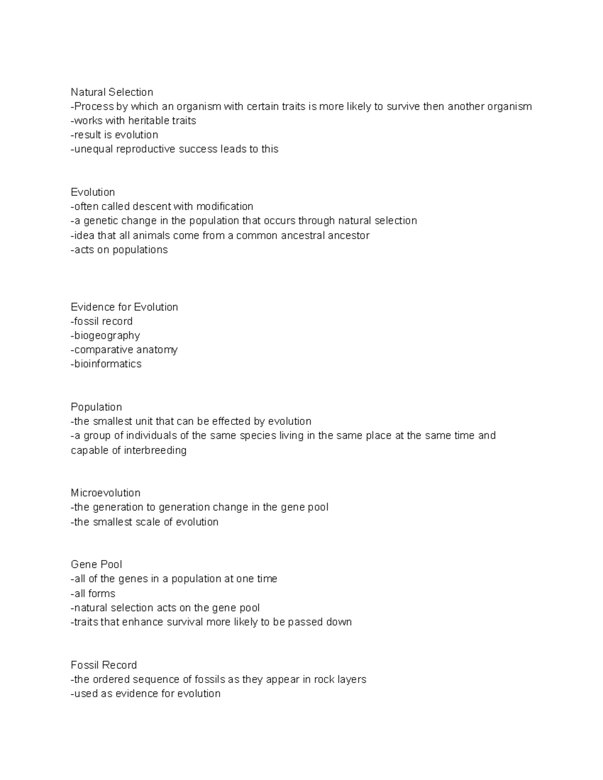 BIO 101 Chapter 5: Natural Selection & Evolution Study Guide - Studocu
