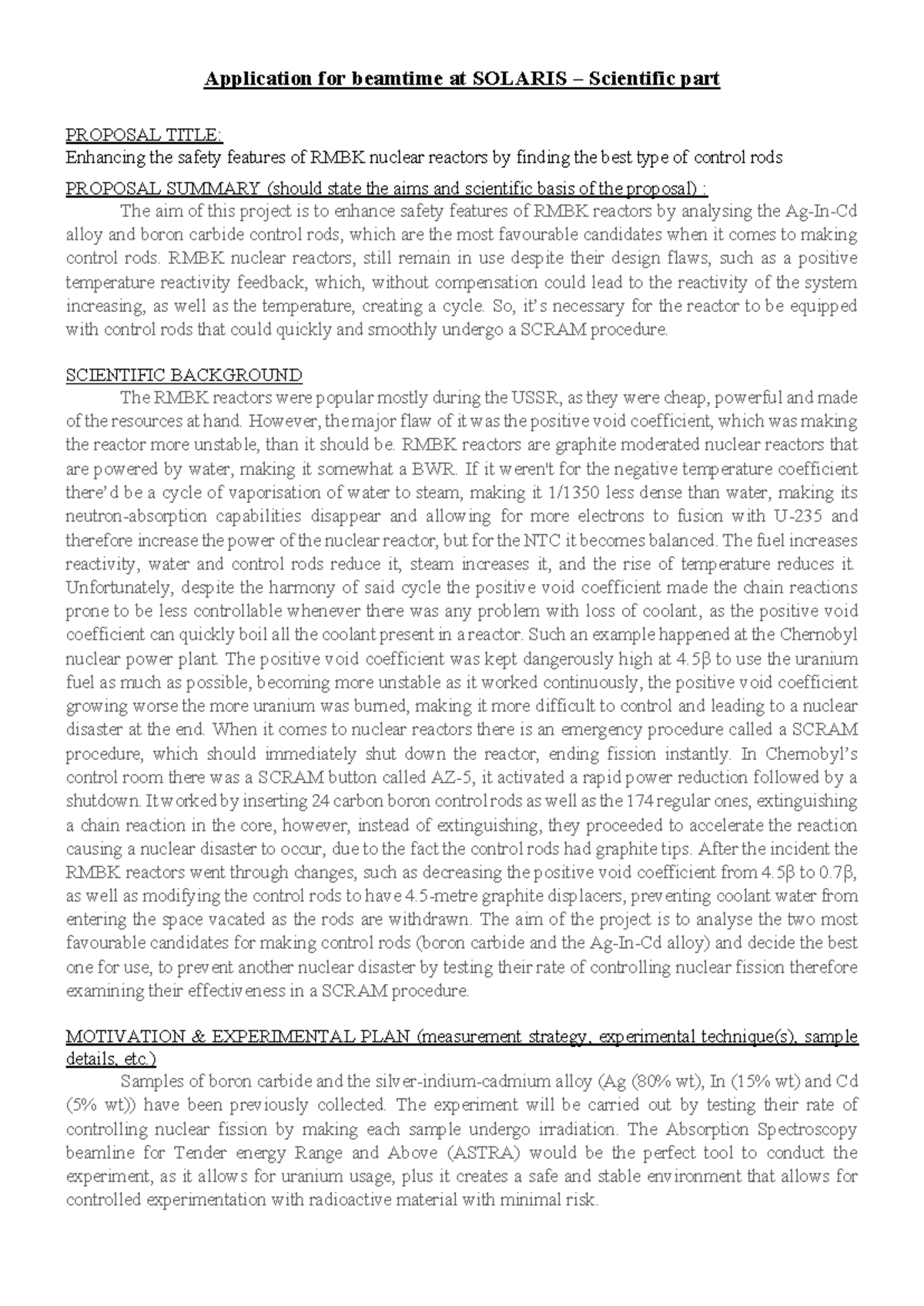 RMBK Reactor Safety Enhancement Proposal: Control Rod Analysis - Studocu