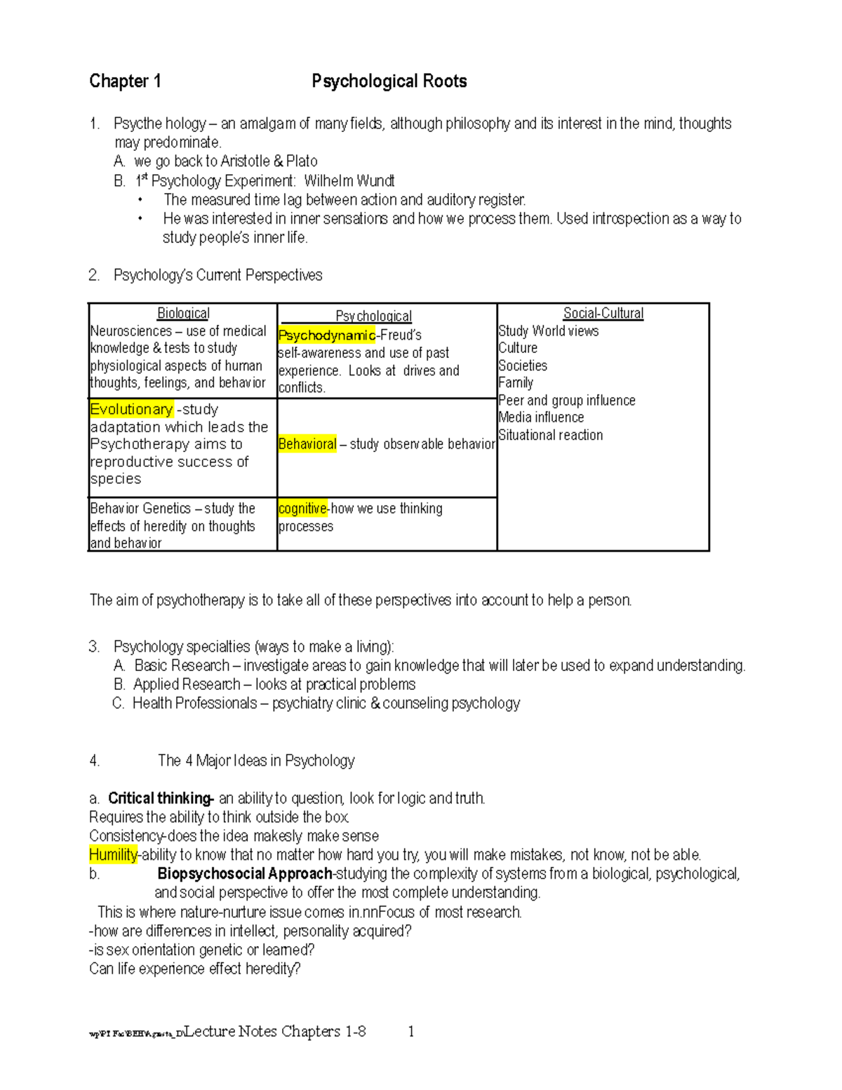 Psychology Lecture Notes: Key Concepts from Chapters 1-8 (PSY101) - Studocu