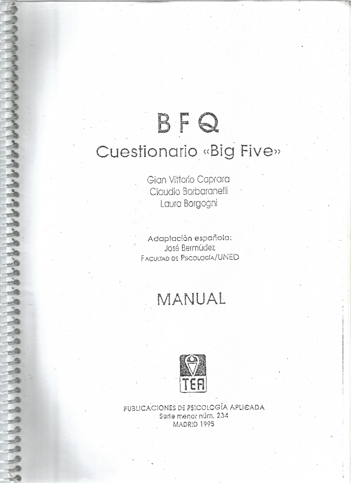 Manual BFQ - BFQ Cuestionario Big Gian Vittorio Caprara Claudio ...