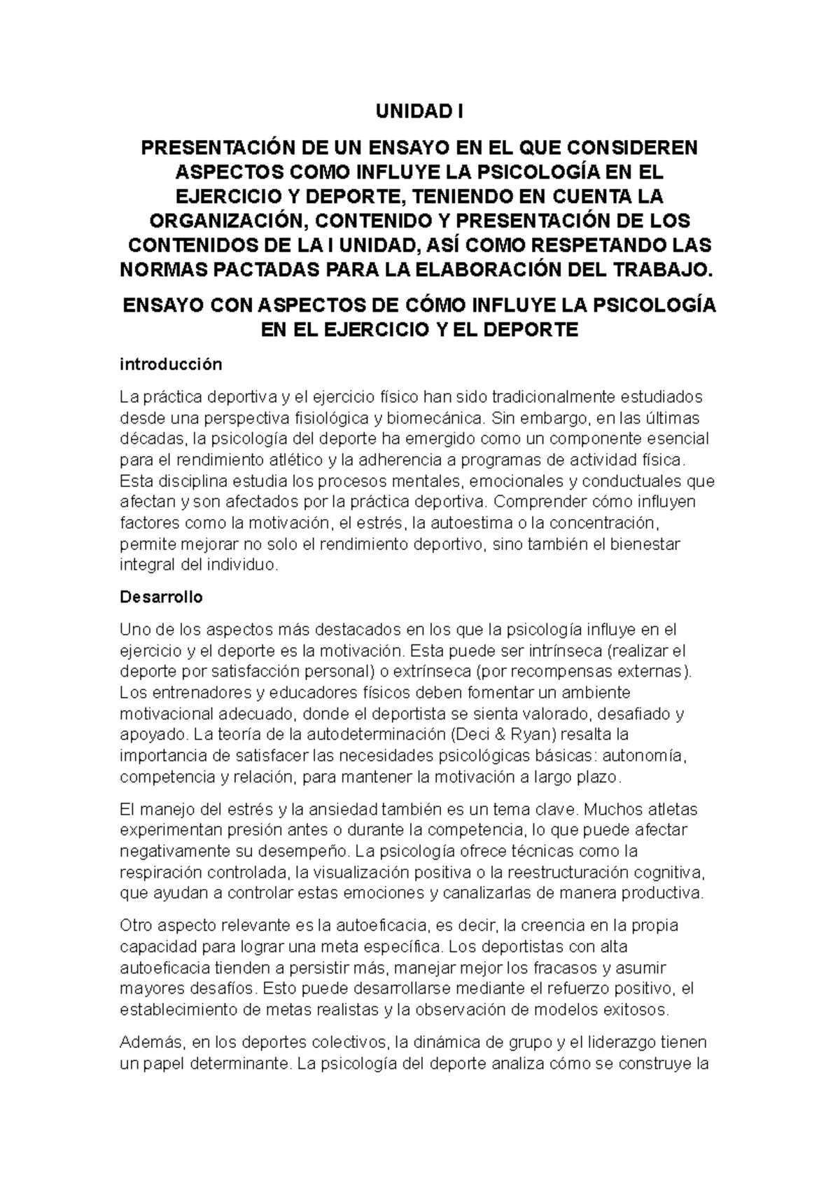 Ensayo sobre la Influencia de la Psicología en el Ejercicio y Deporte ...