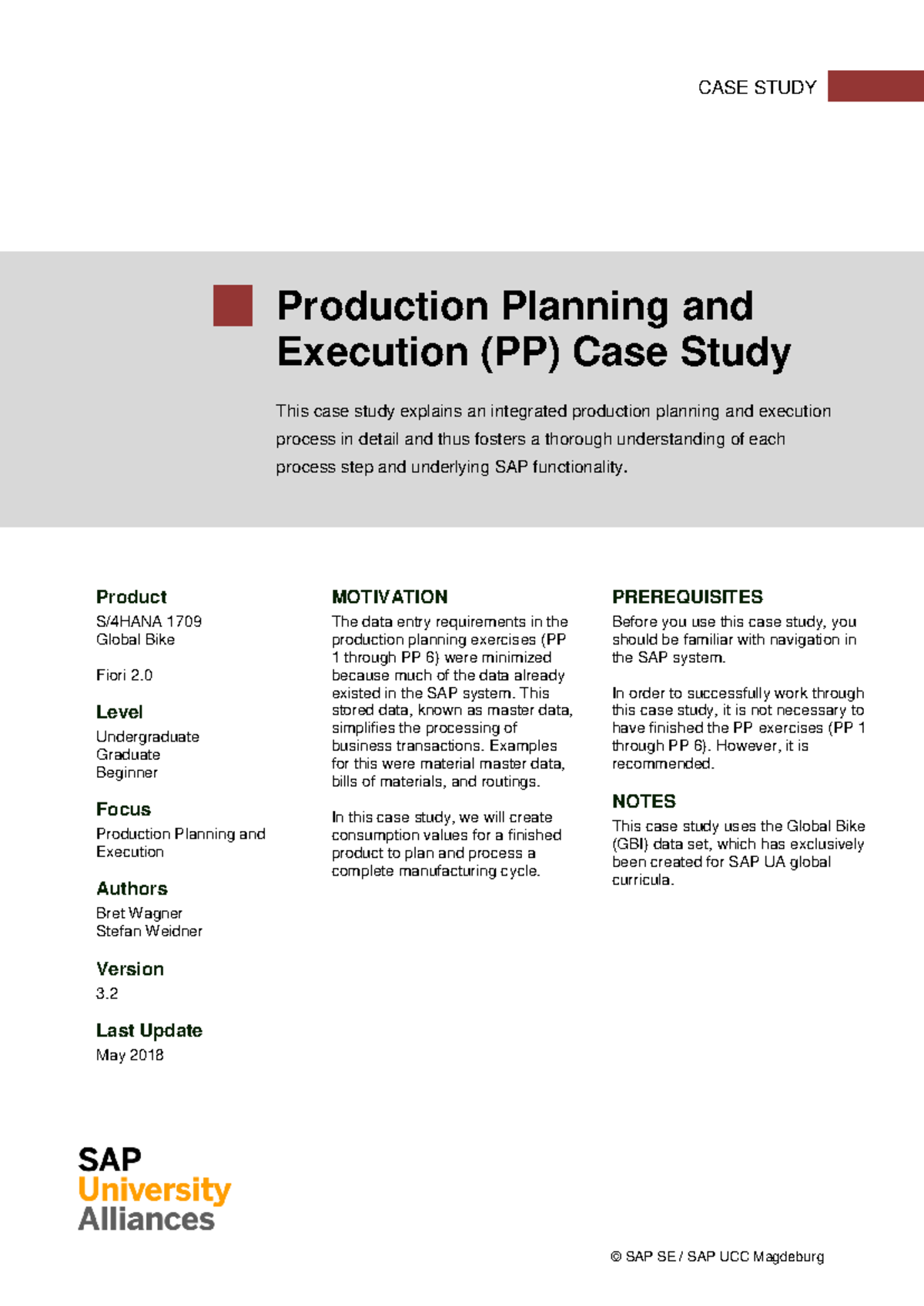 CASE STUDY Production Planning and Execution (PP) with Global Bike Data ...