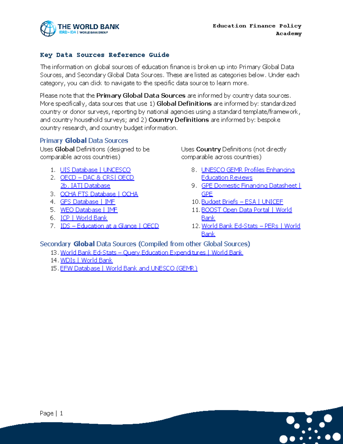 Module 2 Theme A Key-Data-Sources - Academy Key Data Sources Reference ...