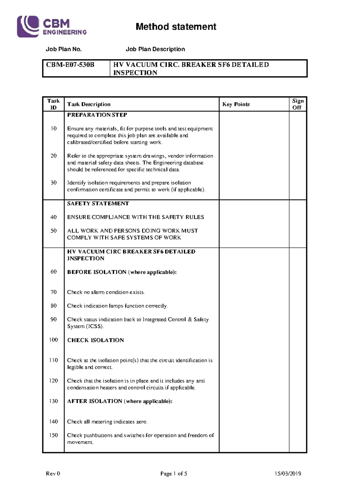 CBM-E07-530B HV Vacuum Circuit Breaker SF6 Inspection Method Statement ...