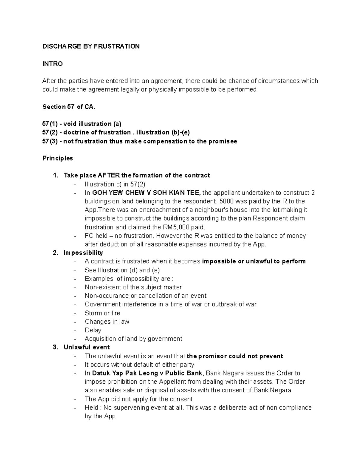 Revision Notes: Contract Law - Discharge by Frustration (CA Section 57 ...