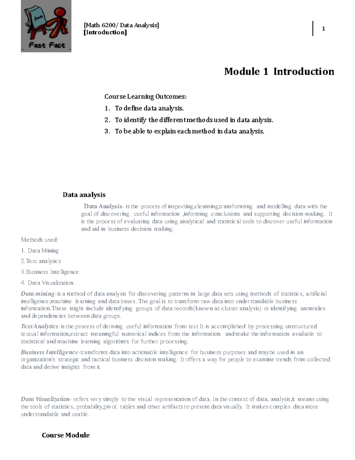 Data 1 W1-Module 001: Intro to Data Analysis Methods - Studocu