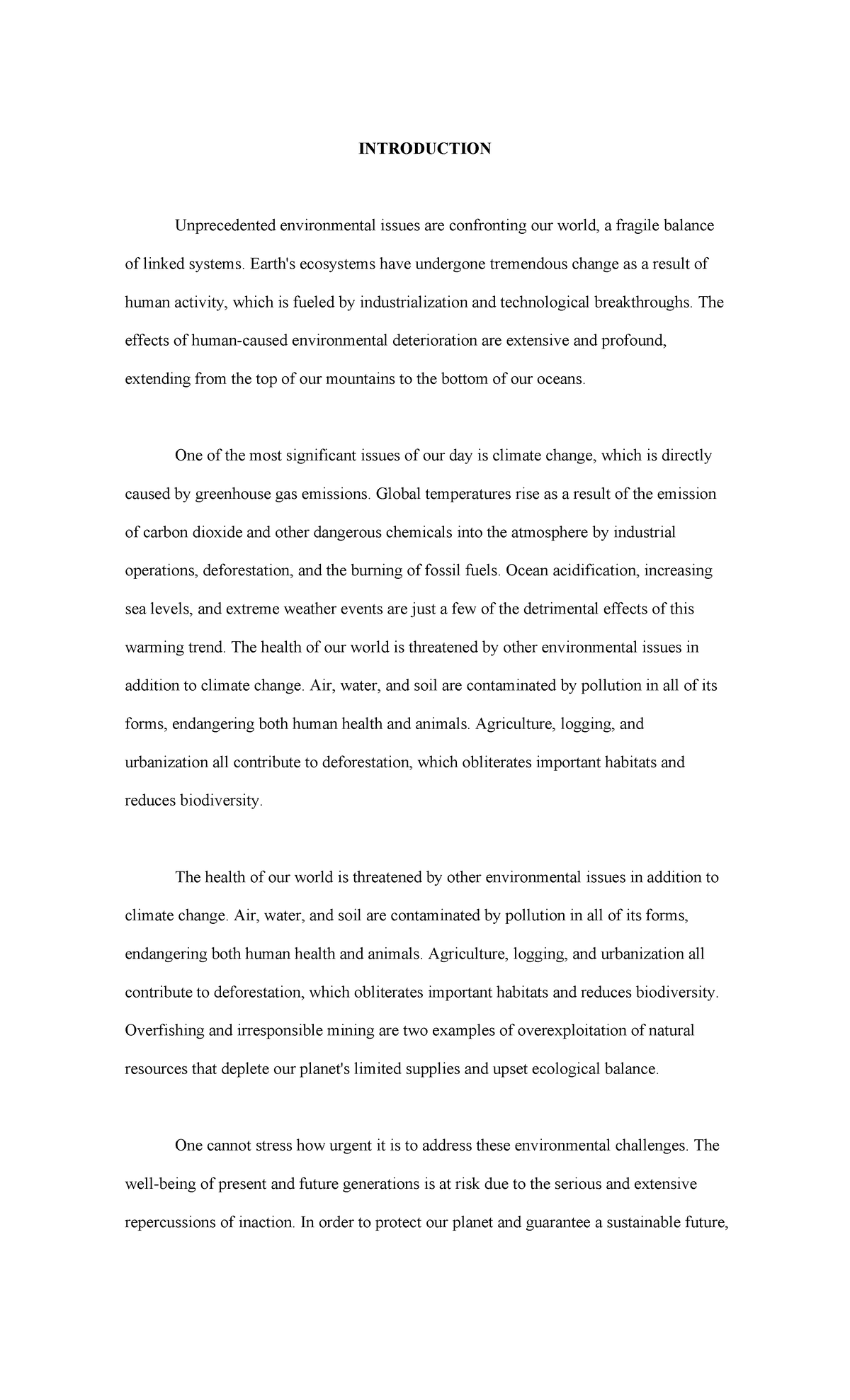 Research - INTRODUCTION Unprecedented environmental issues are ...