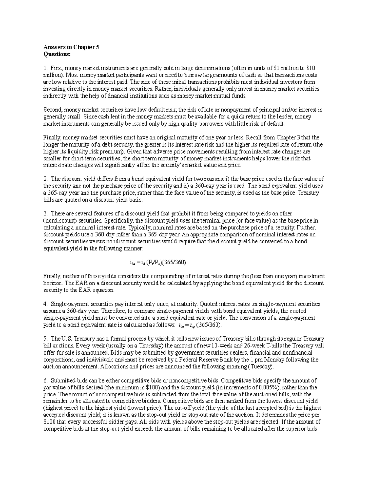 Saunders FMI 7e Chapter 5 End-of-Chapter Solutions and Answers - Studocu