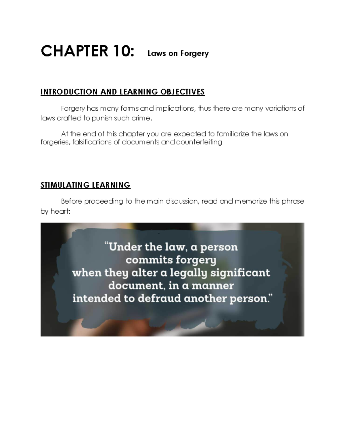 Chapter-10 Laws-on-Forgery - CHAPTER 10: INTRODUCTION AND LEARNING ...