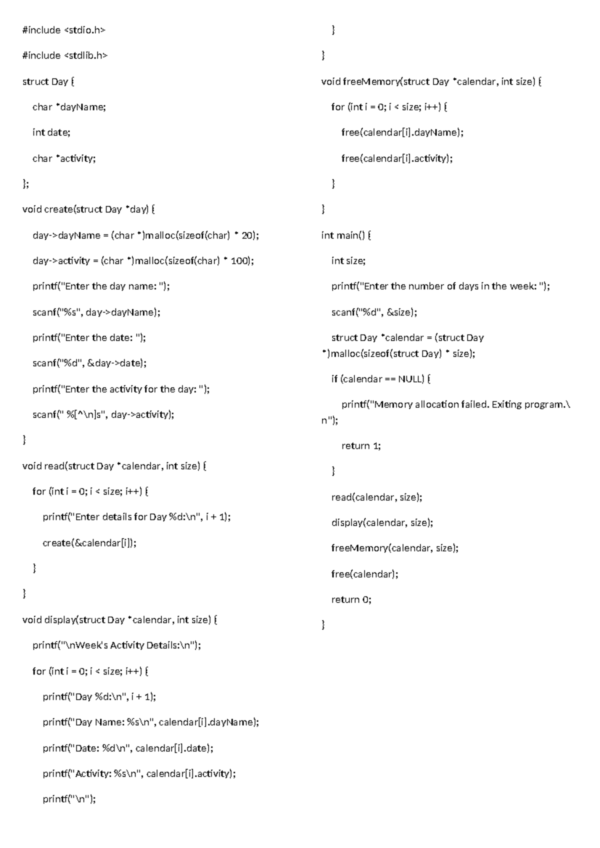 First Program - Assignment questions - #include #include struct Day ...
