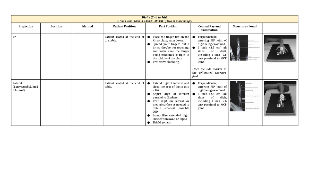 Radiographic Positioning Techniques for IR: 8in X 10in (18cm) - Studocu