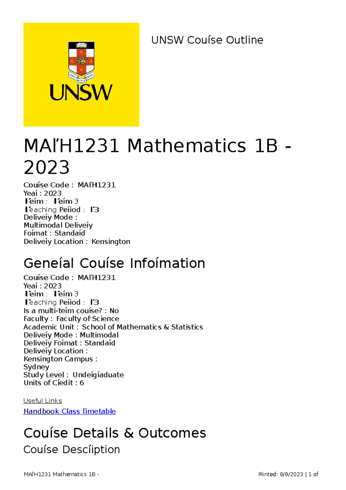 CO MATH1231 1 2023 Term 3 T3 Multimodal Standard Kensington - MAľH1231 ...