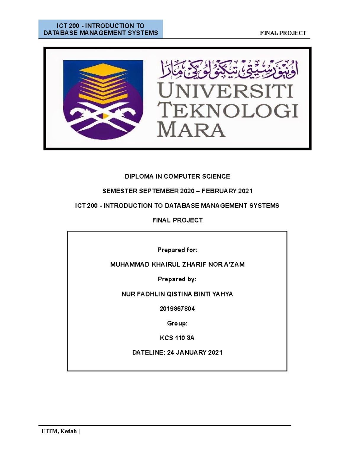 Final Project Report for ICT 200: Database Management Systems - Studocu
