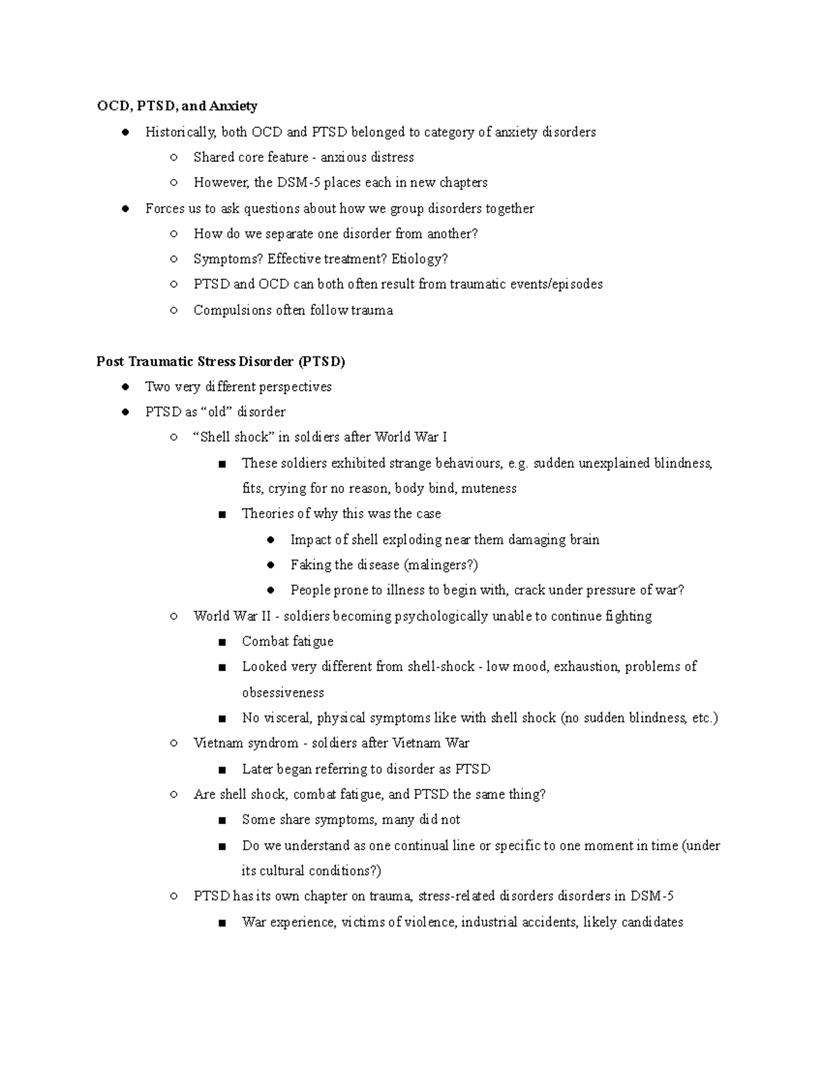 Hlthage 1CC3 Final Exam Notes on OCD, PTSD, and Anxiety Disorders - Studocu