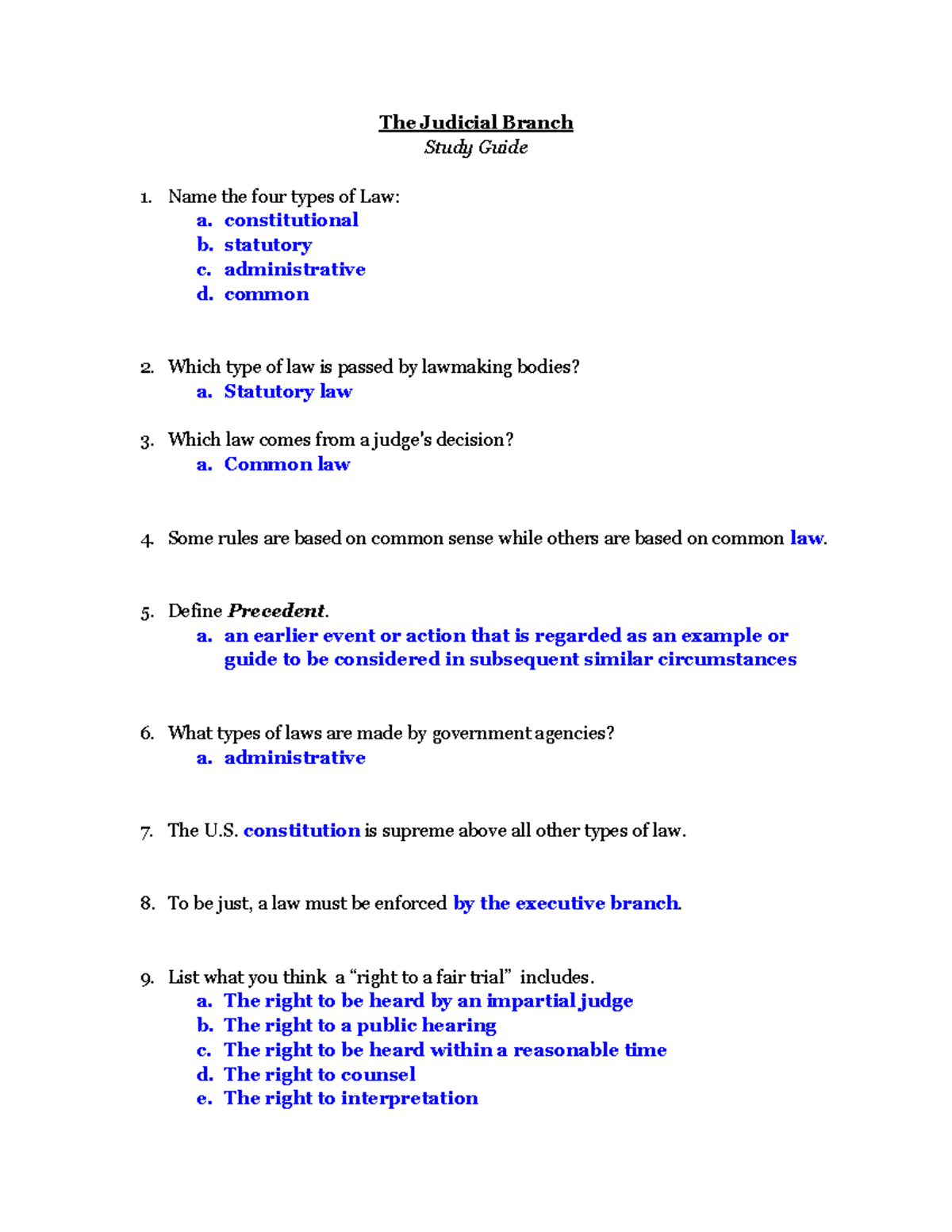Judicial Branch Study Guide: Types of Law and Rights Overview - Studocu