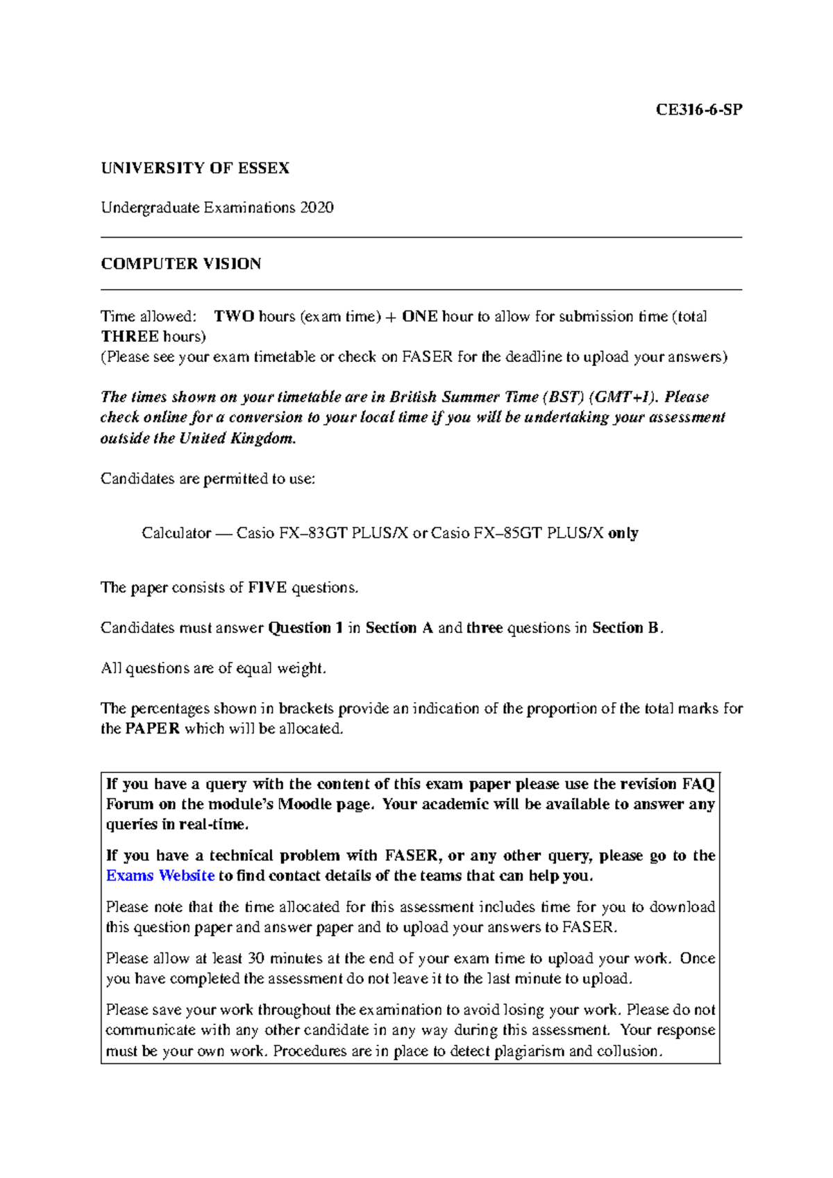 2020CE316 - Computer Vision Final Exam Paper Overview - Studocu