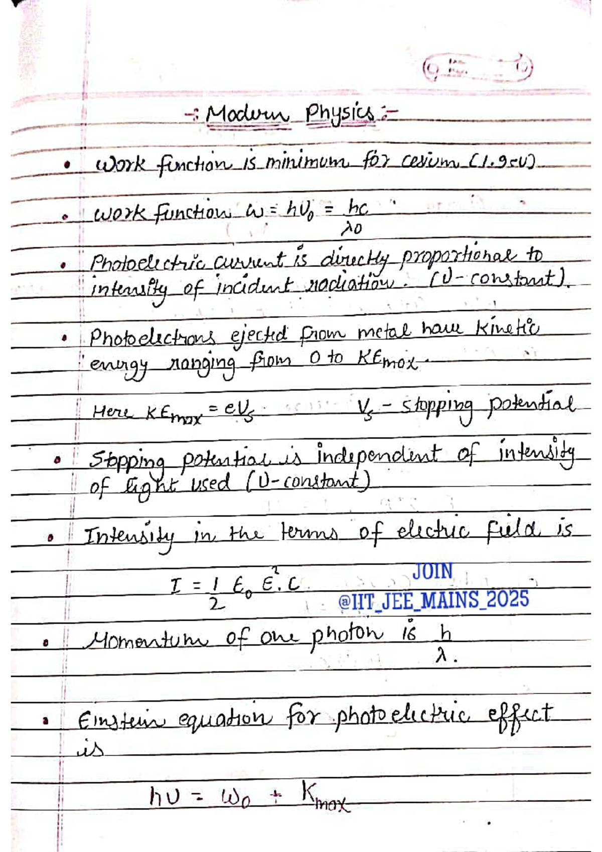 Modern Physics @JEE Mains 2025: Work Function & Photoelectric Effect ...