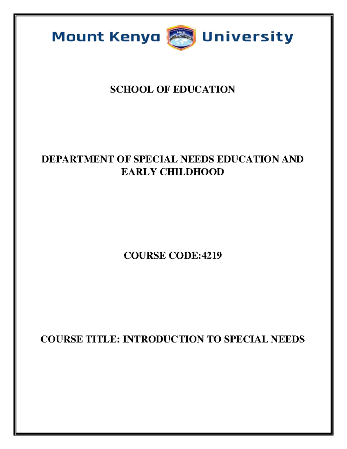 BSE4219 Introduction to Special Needs Education and Impairments - Studocu