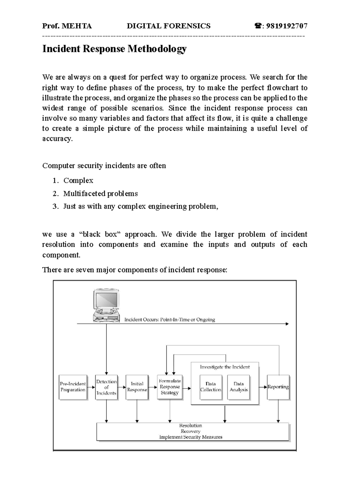 Prof. MEHTA DIGITAL FORENSICS 9819192707 Incident Response Methodology ...