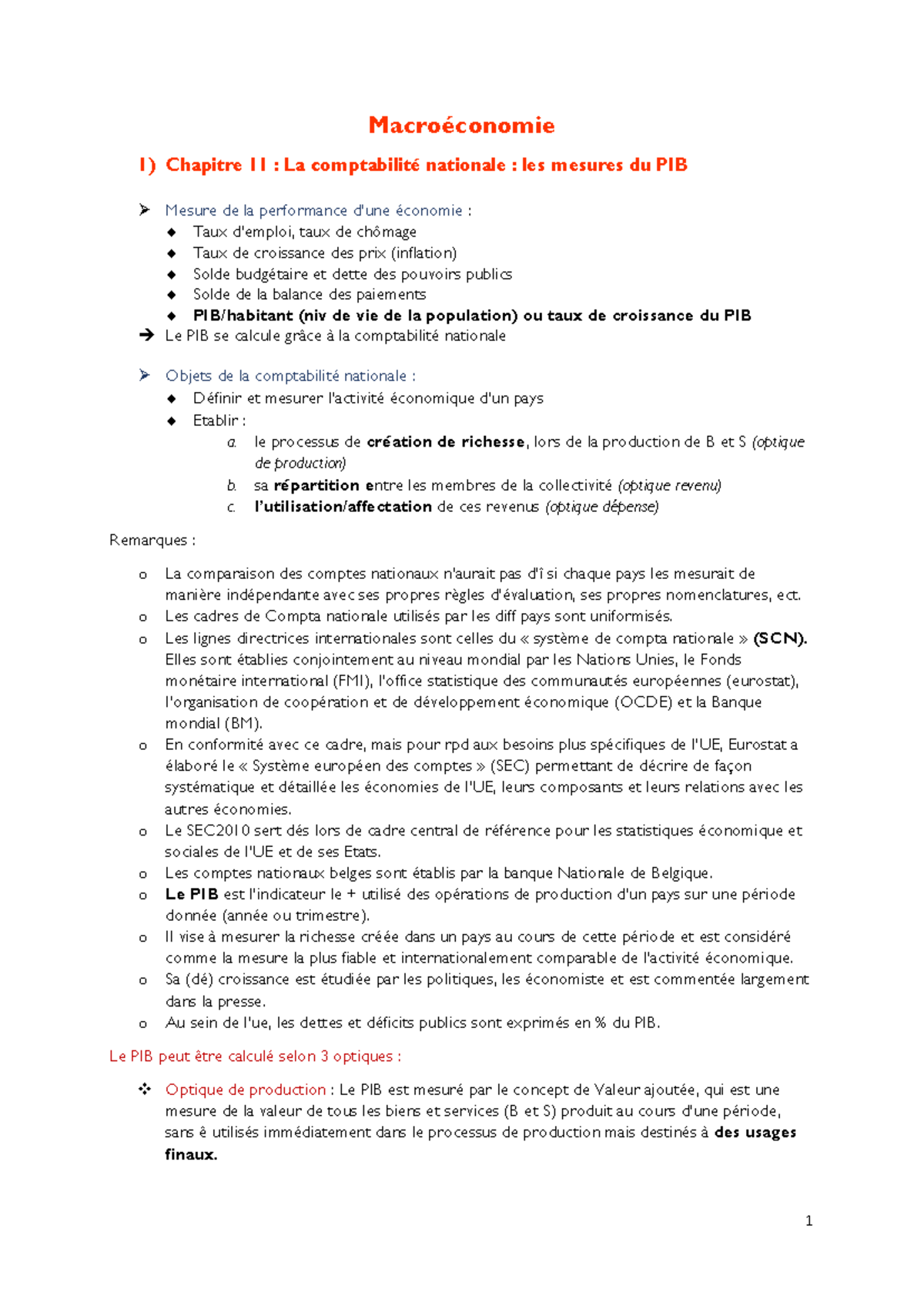 Notes de Macroéconomie - Cours sur la Comptabilité Nationale et le PIB ...