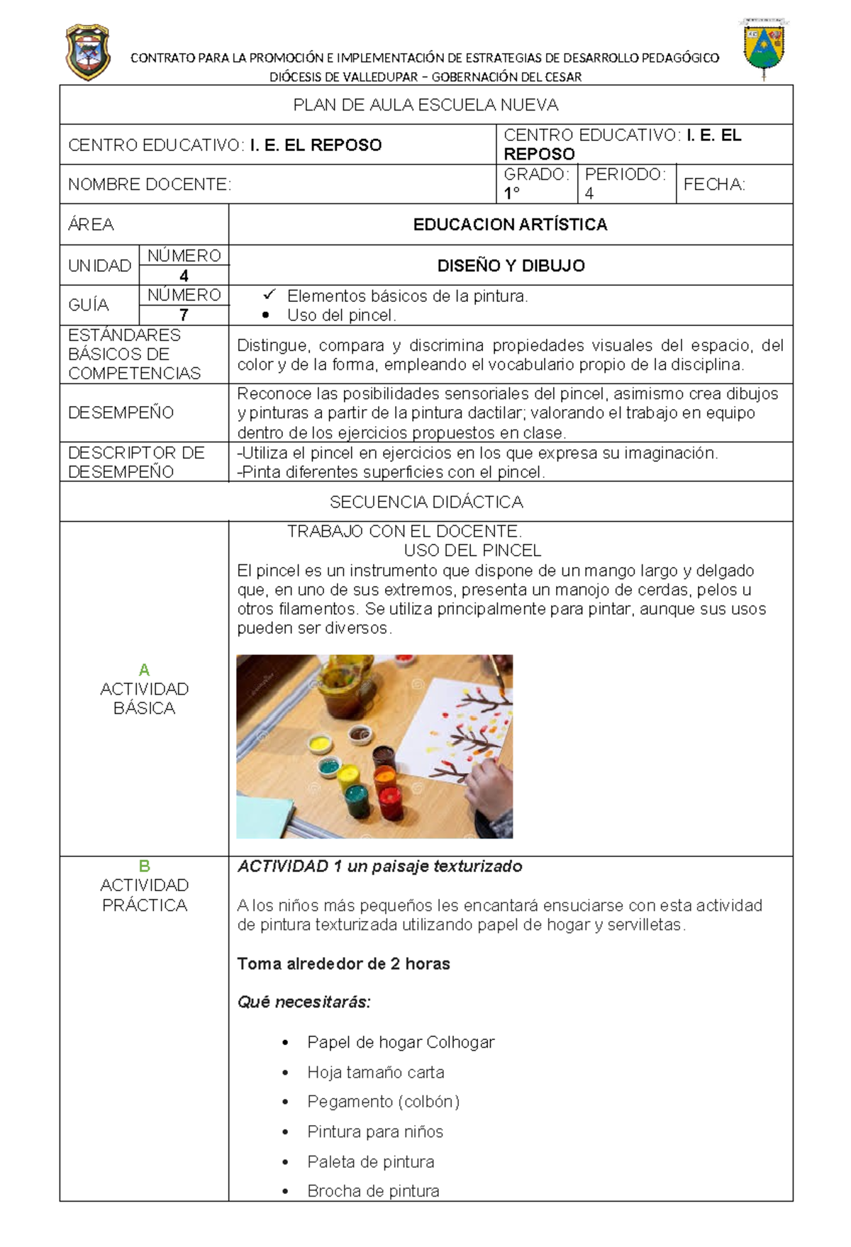 PLAN DE AULA: Educacion Artistica 1° Grado - Diseño y Dibujo IV - Studocu