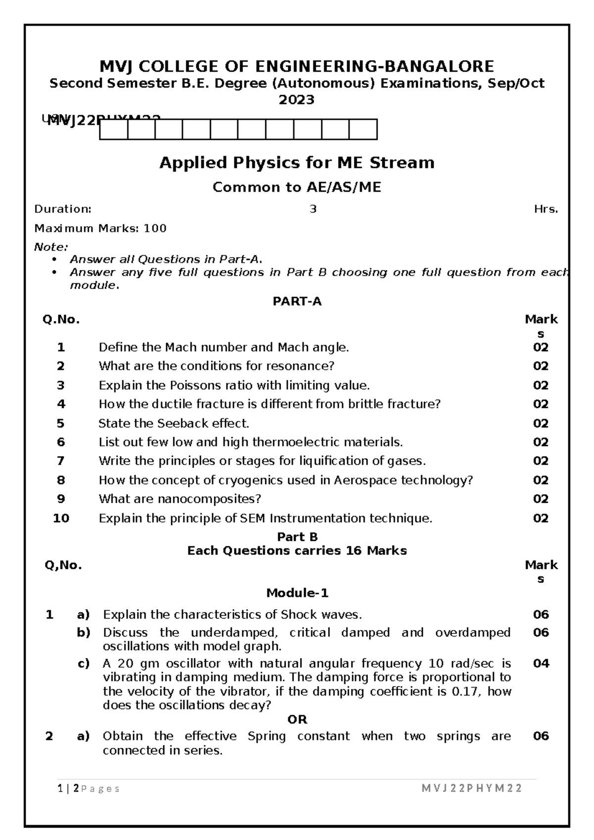 MVJ22PHYM22 Applied Physics Exam Questions & Answers - 2nd Sem B.E ...