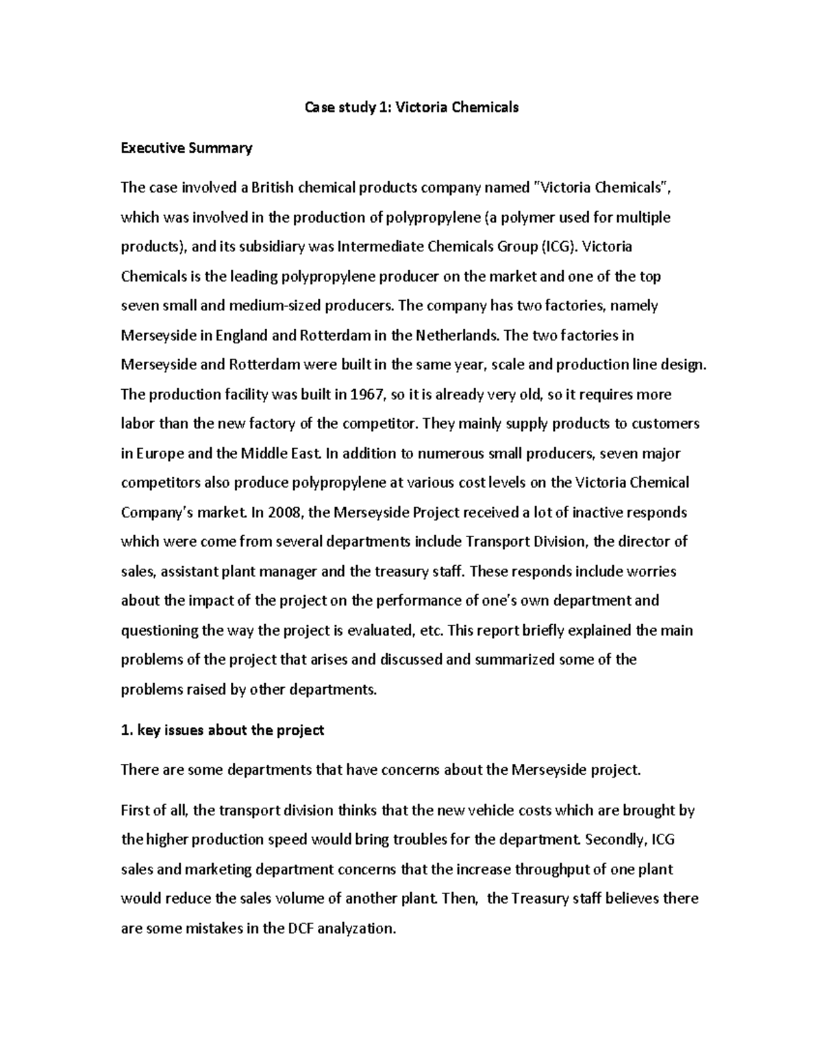 Victoria Chemicals Case Study Solution (Final Analysis) - Studocu