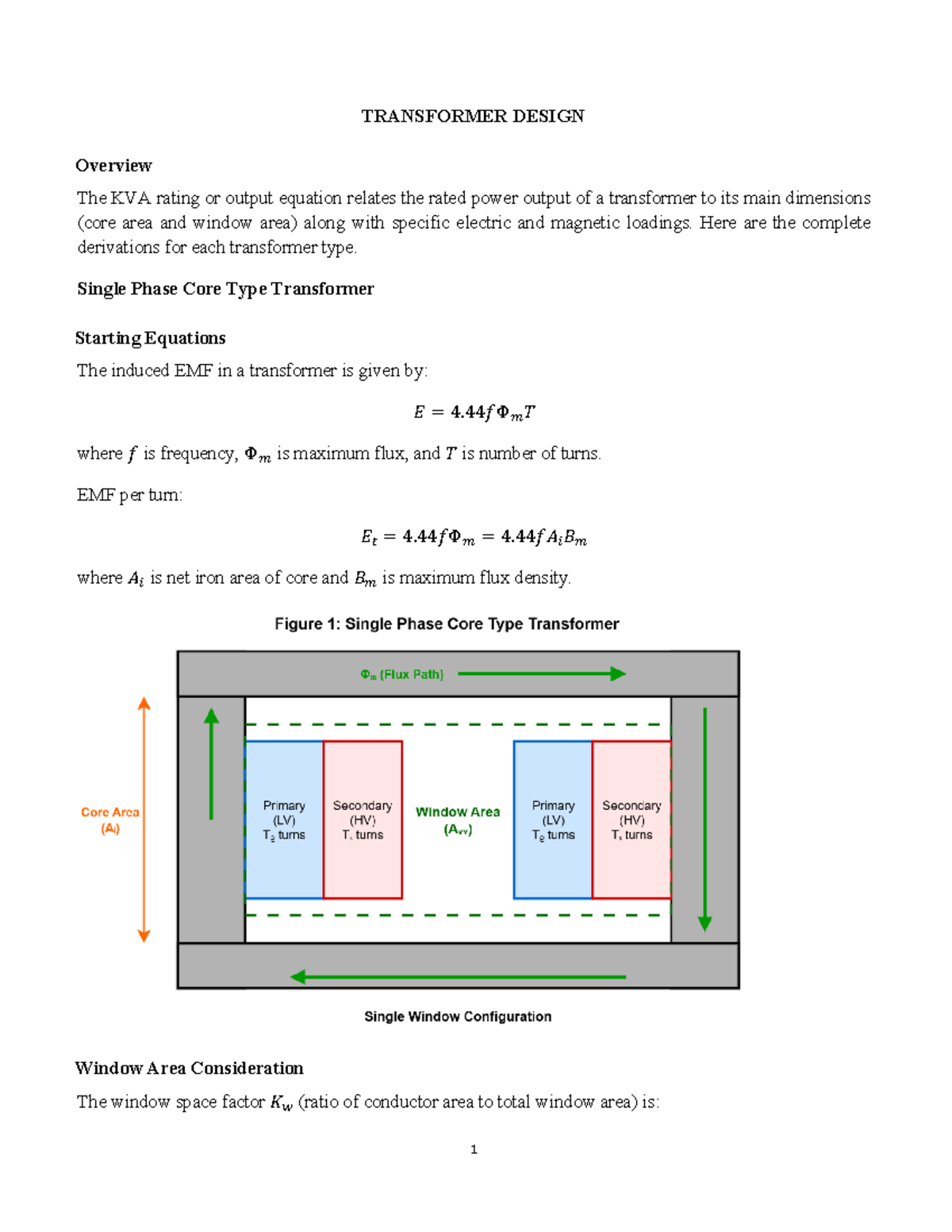 Transformer Design Overview: KVA Rating Equations and Derivations - Studocu