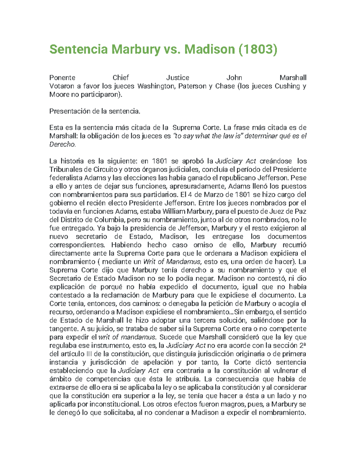 Caso Marbury vs. Madison (1803): Análisis de la Sentencia Histórica ...