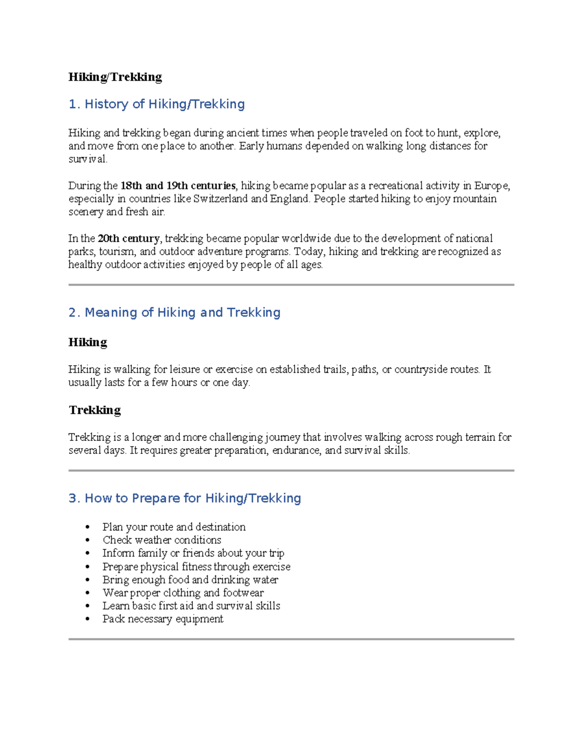 Group 2 Hiking and Trekking: History, Preparation, and Benefits - Studocu