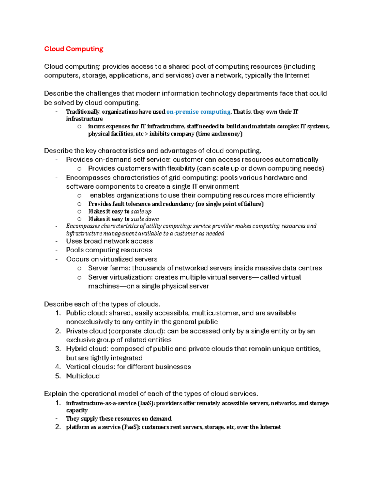 MIS 202 Final Exam Notes: Understanding Cloud Computing Fundamentals ...