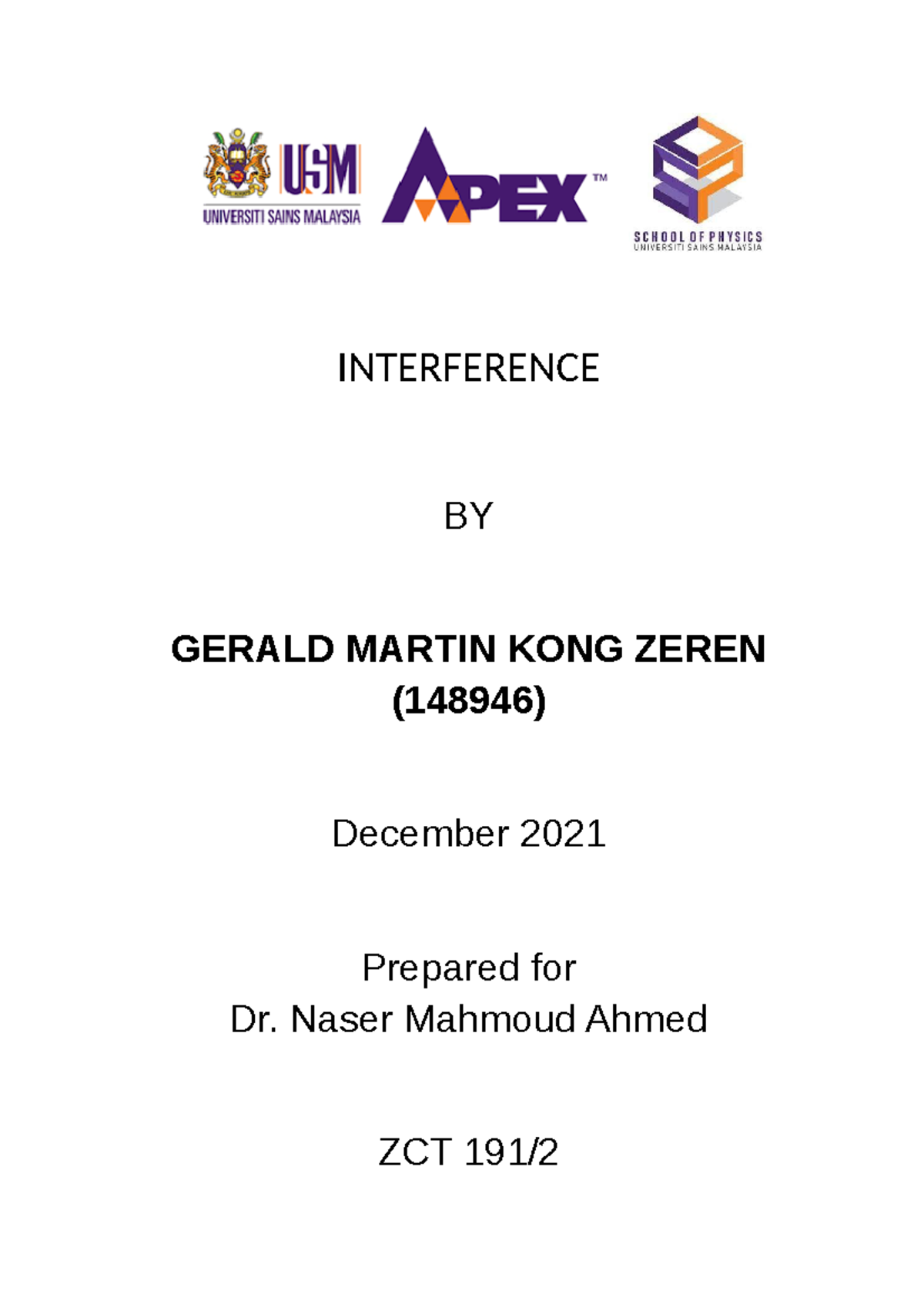 Interference Lab Report (1OS1): Analyzing Diffraction Patterns and ...
