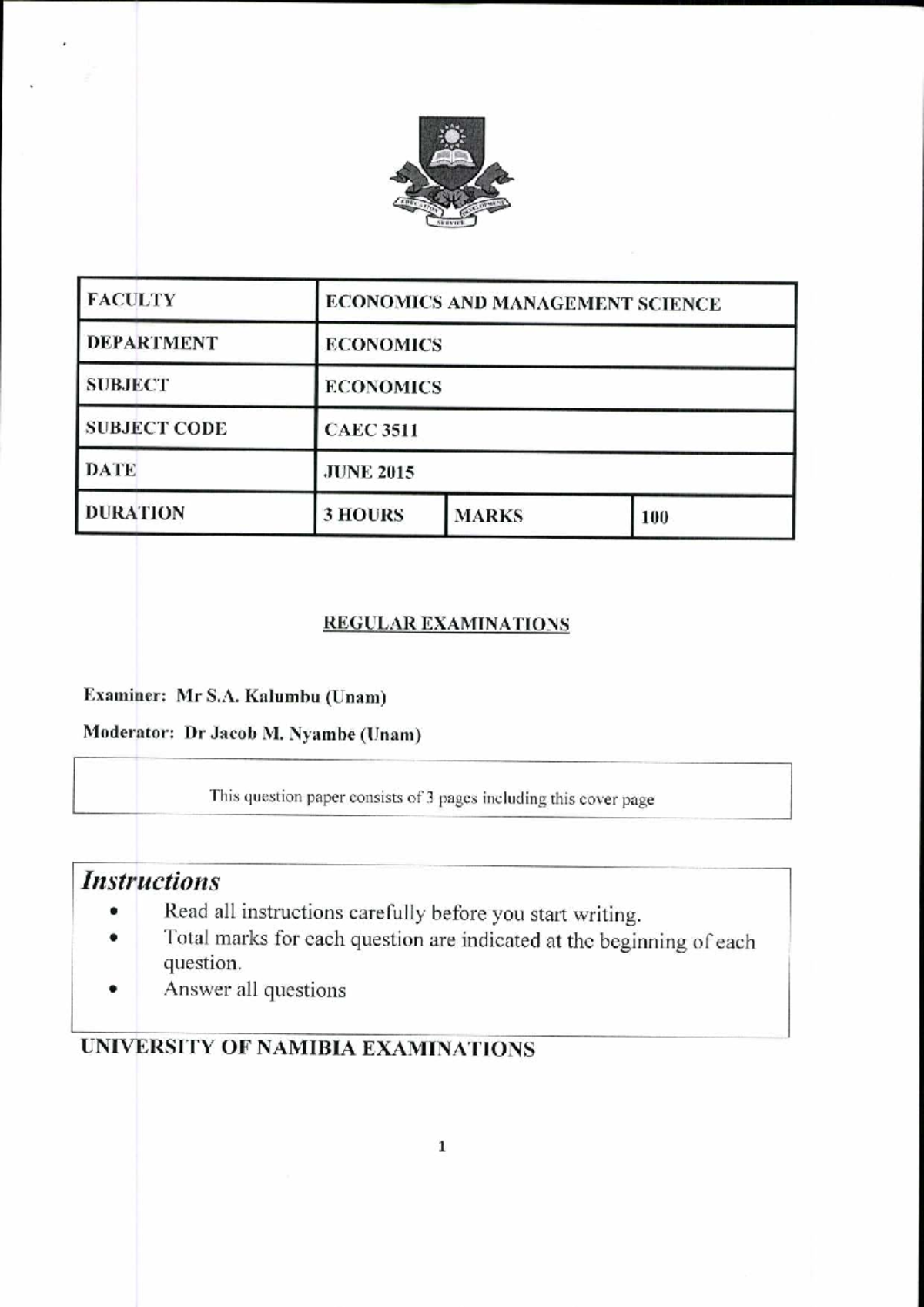 Economics CAEC 3511 Final Exam Notes - June 2015 - Studocu