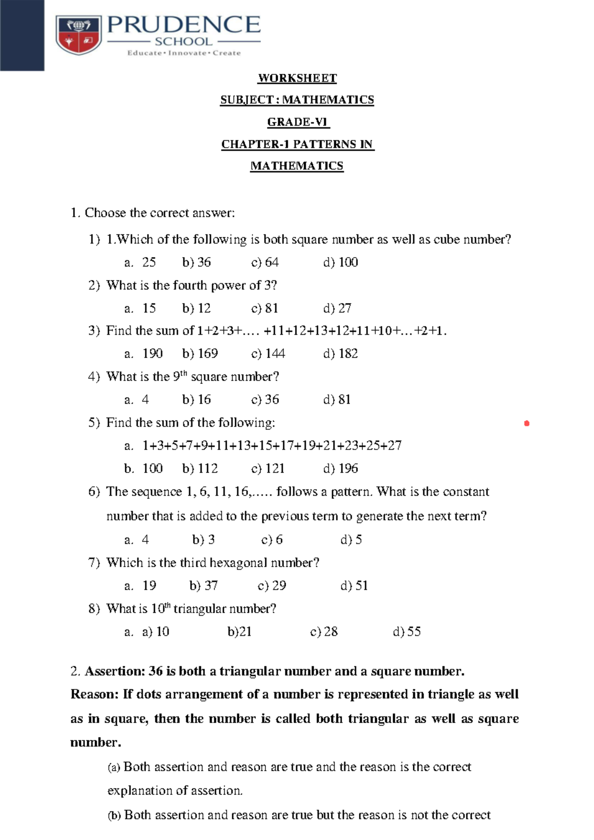 G6 Ch1 WS: Exploring Patterns in Mathematics - Studocu