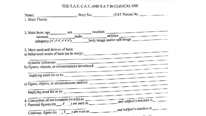 TAT, CAT, and SAT in Clinical Use: Analysis for Research Purposes - Studocu