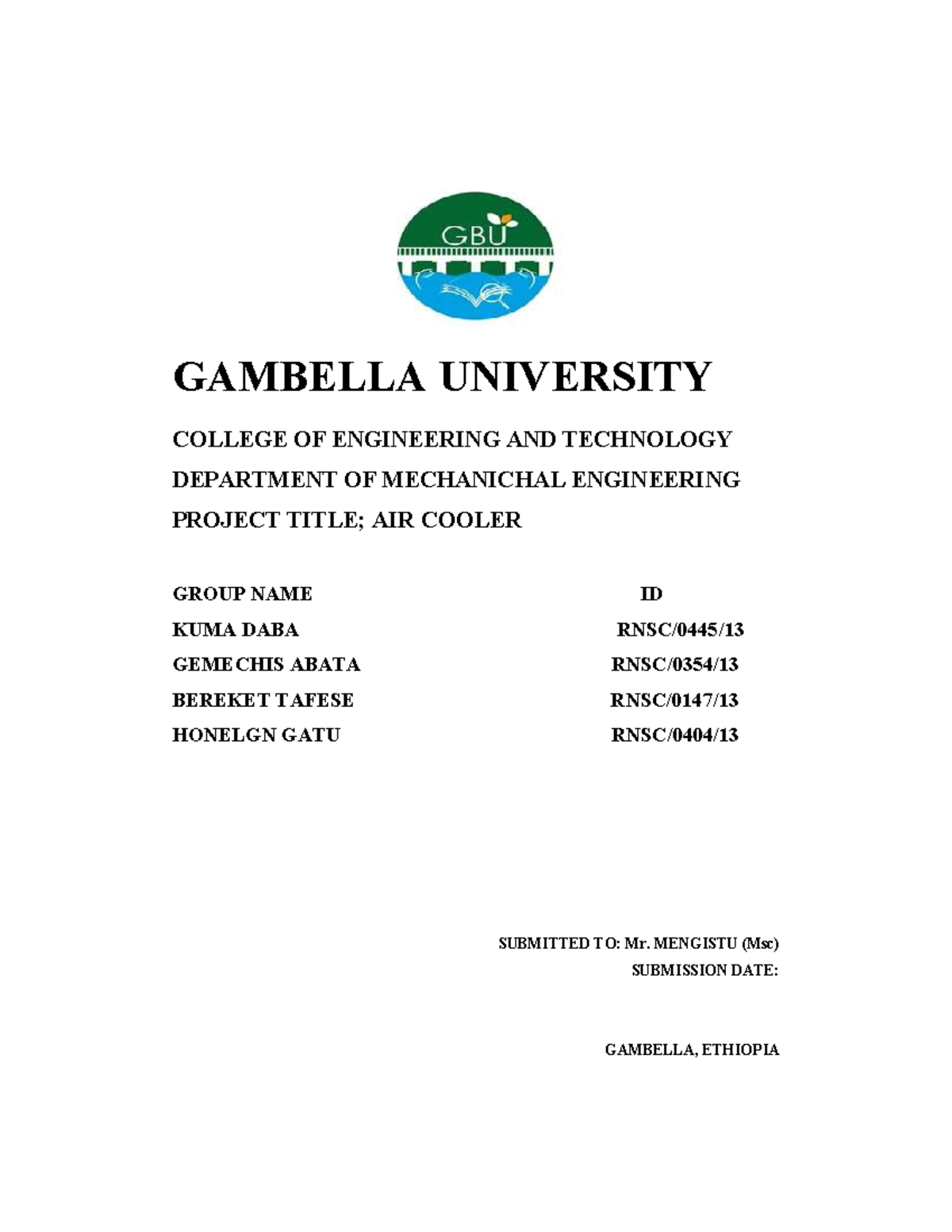 Air cooling project - finite element method - GAMBELLA UNIVERSITY ...