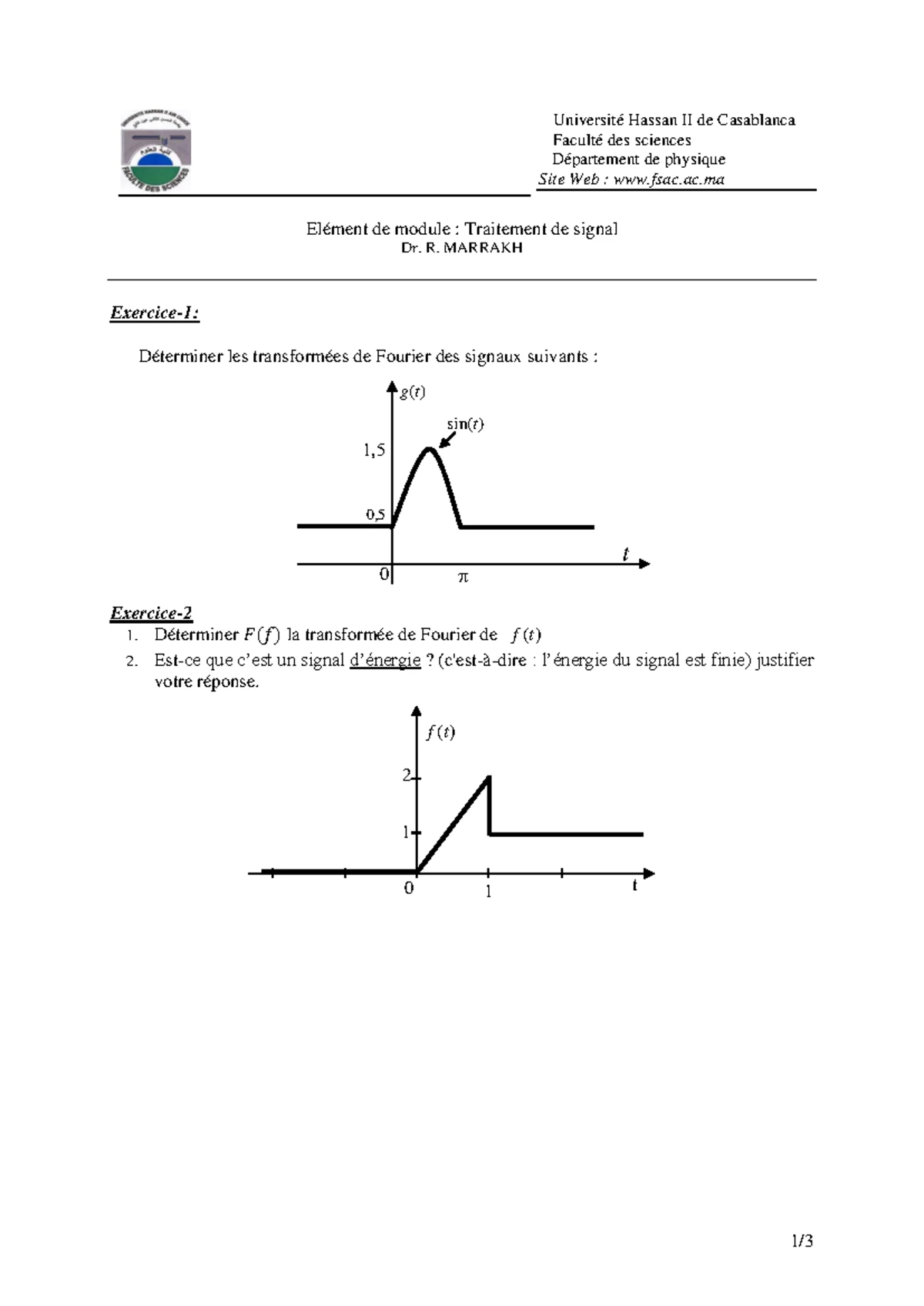 Examen S6 Physique: Analyse des Signaux et Modulations 2020 - Studocu