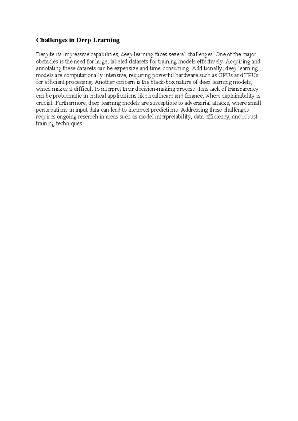 Doc4 - engineering assignment - Challenges in Deep Learning Despite its ...