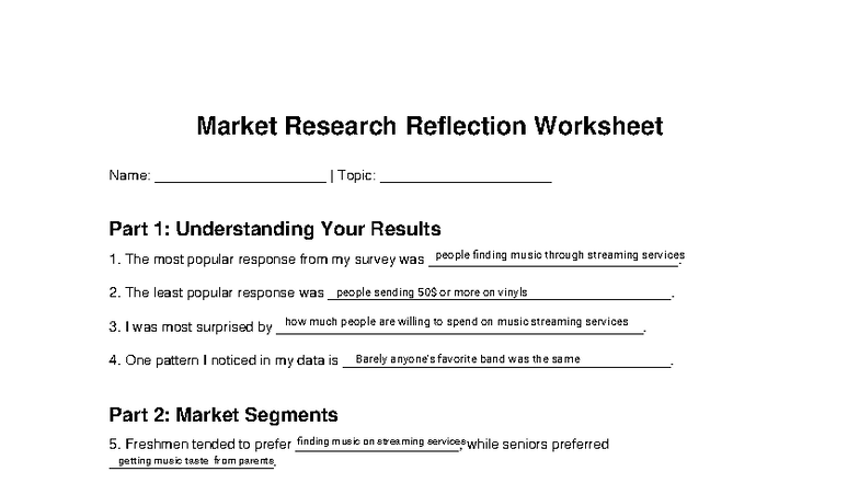 Market Research Reflection Worksheet - Caleb Howard - Studocu