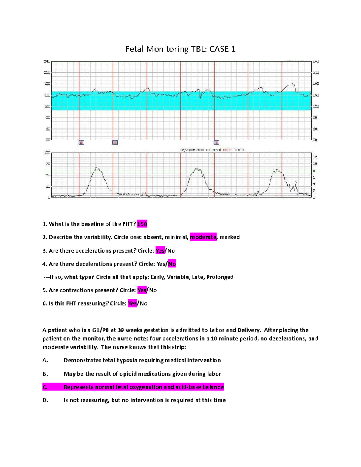OB Fetal Monitoring TBL: Case Studies and Assessments - Studocu