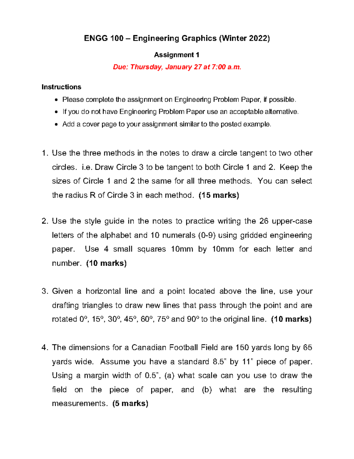 ENGG 100 Assignment 1: Engineering Graphics Highlights (Winter 2022 ...