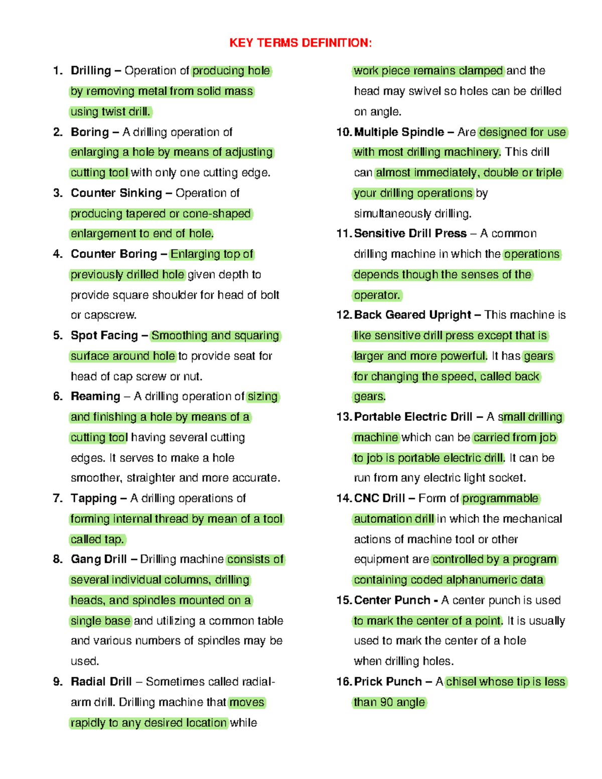 Workshop Theory & Practice Key Terms Definition - KEY TERMS DEFINITION ...