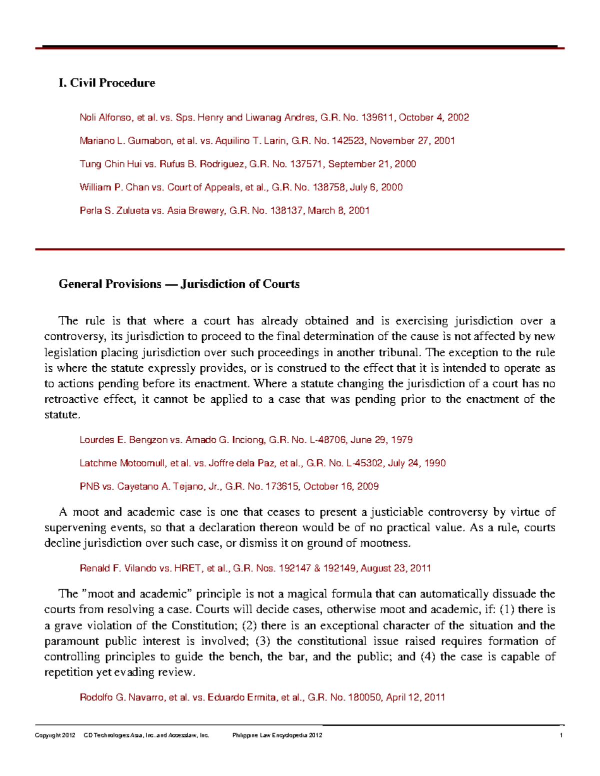 Civil Procedure Cases: Key Jurisdictional Principles and Rulings (PLPE ...