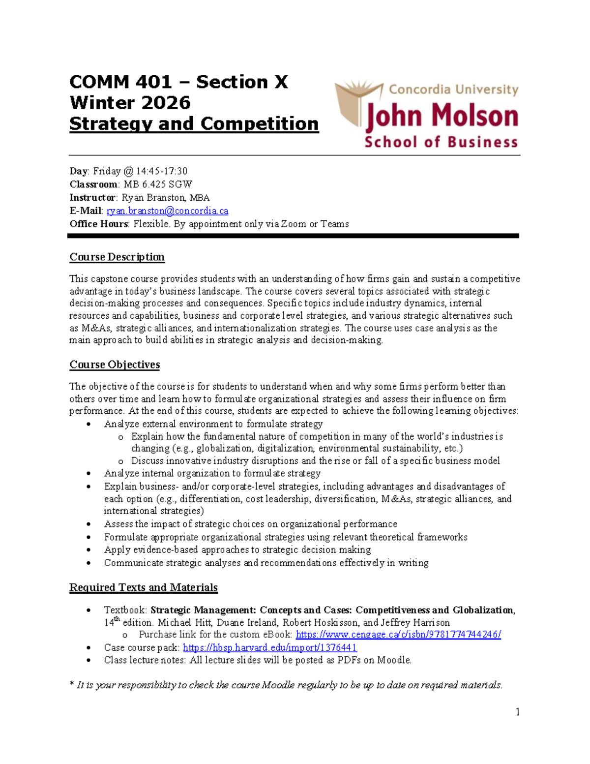 COMM 401 W2026: Strategy and Competition Course Overview - Studocu