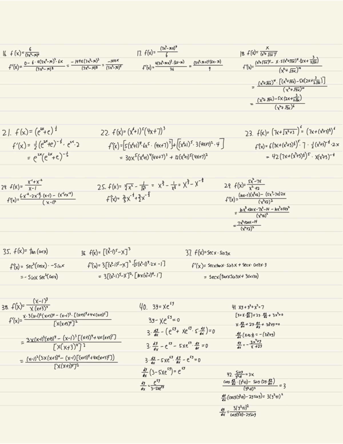 Chain rule practice - MATH 111 - 16. (x75x)4. 21. 22. 23. e 24. 29. x2 ...